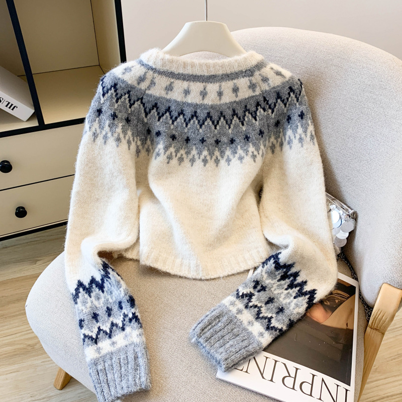 Nordic Fair Isle Short Knit Cardigan - Cozy Cropped Sweater For Women, Versatile Layering Piece, Retro-Inspired & Slimming_ecoleips.com