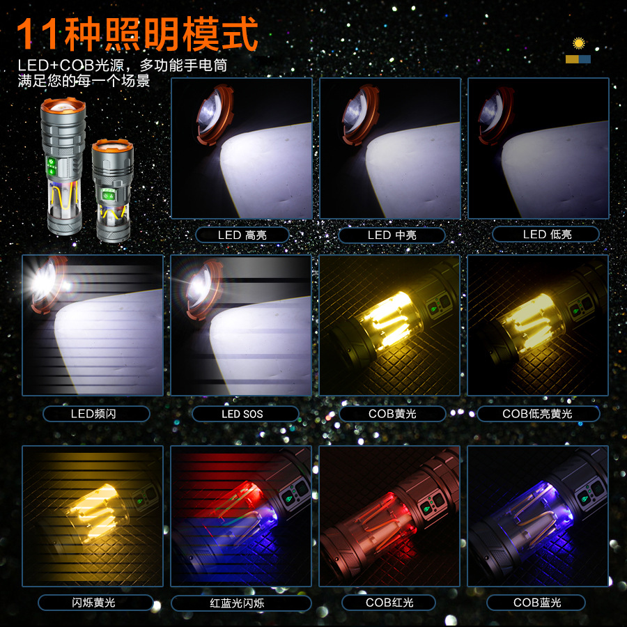 Nuevo tipo de linterna de luz alta al aire libre tipo C recargable super brillante multifuncional larga duración camping luz de atmósfera