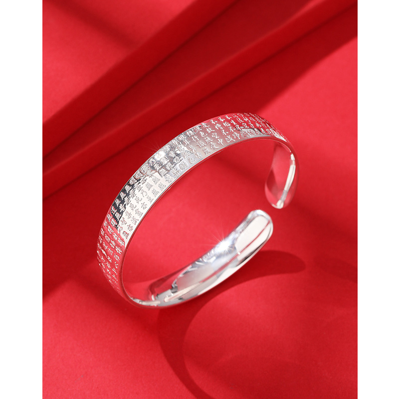 Plata pura 999 Texto completo Sutra del corazón pulsera de plata femenina amplia superficie sólida abierta pulsera de plata de ley regalo del Día DE LA Madre
