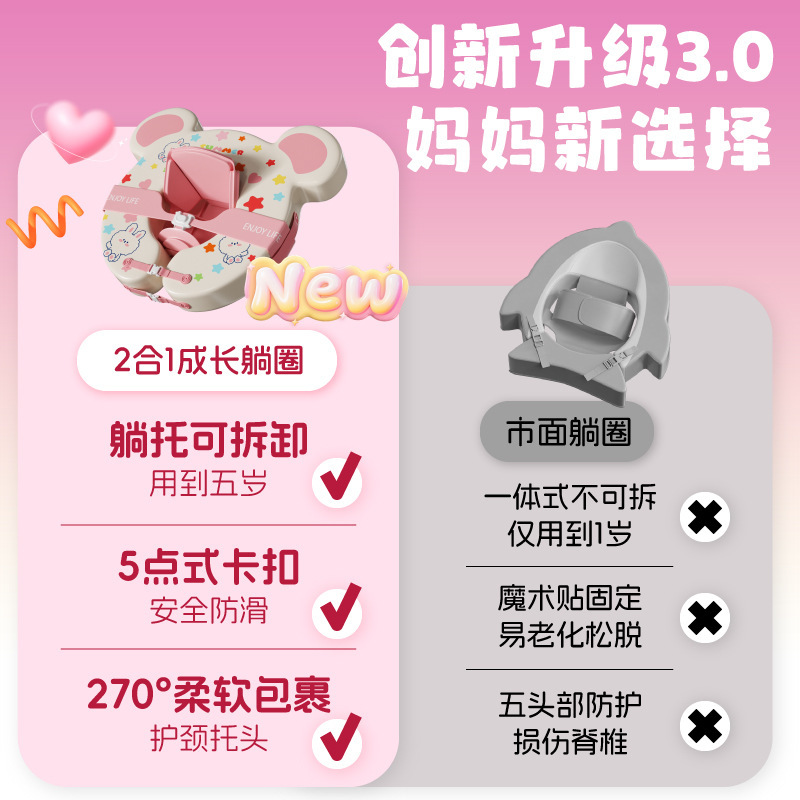 婴儿泡澡神器充气腋下圈小熊分体式躺圈可调节室内家用游泳圈批发|undefined