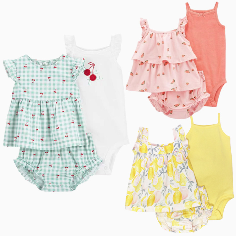 Cross-Border European and American Cartoon Children's Summer Short-Sleeved Baby Girl T-Shirt Shorts Suit [One Piece Drop Shipping]