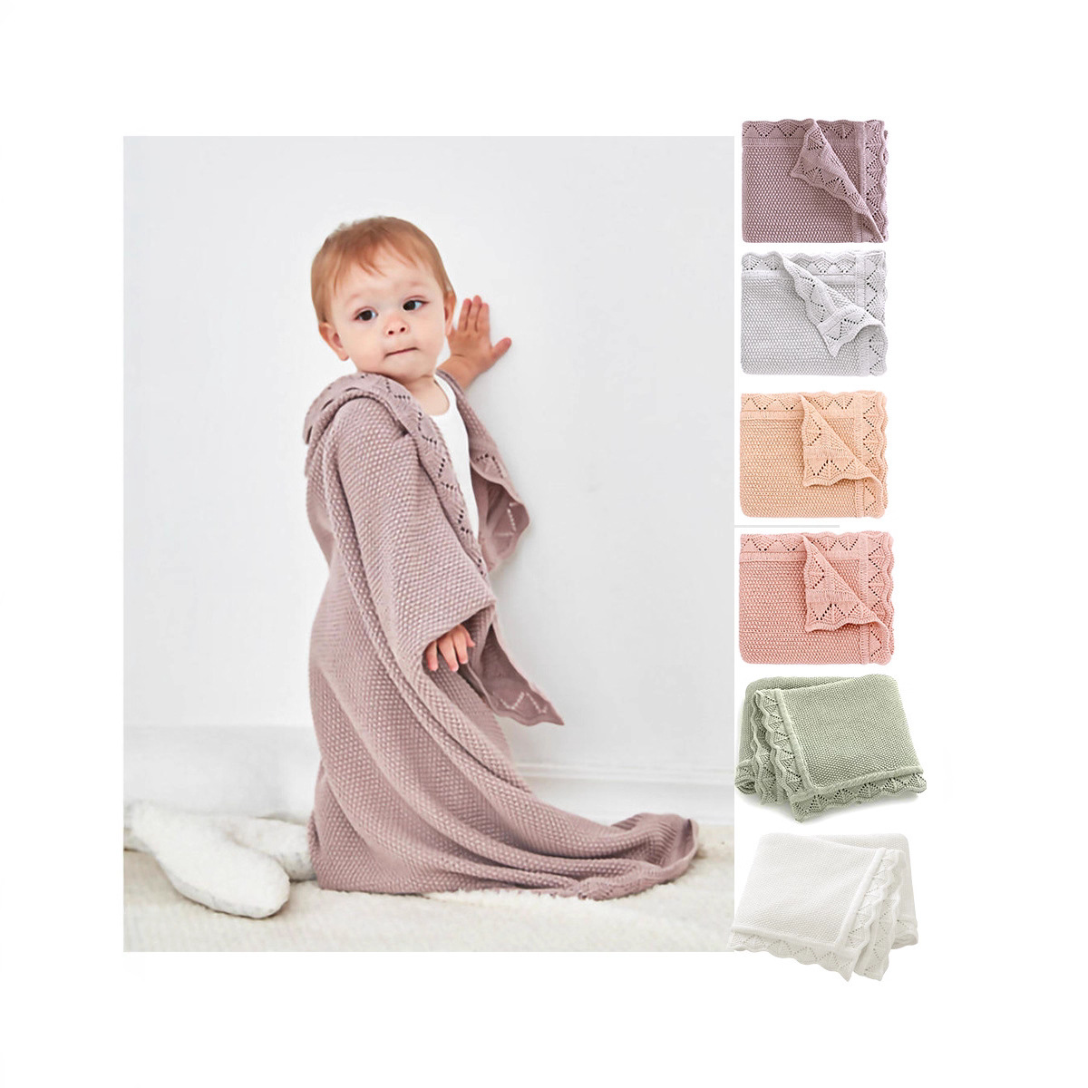 ​ ​ In-Stock Newborn Swaddle Blanket Anti-Startle Swaddle Blanket Baby Class a Pure Cotton Knitted Multifunctional Blanket