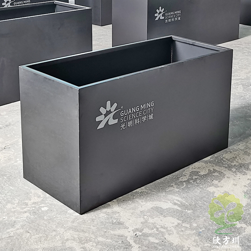 304 # caja de flores de acero inoxidable al aire libre piso doble placa de metal galvanizado negro polvo pulverizado laqueado contenedor de maceta
