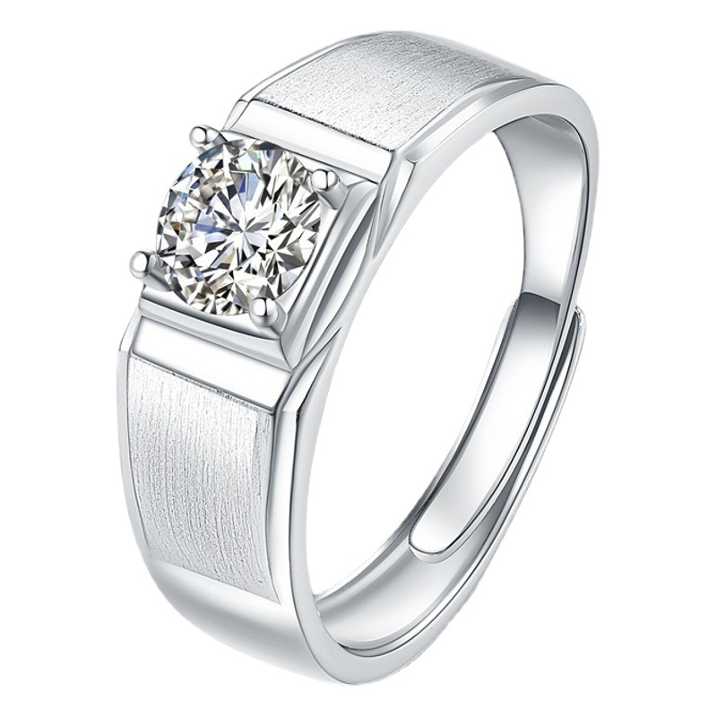 D color moissanite men's sterling silver 1 karat personality domineering men's brushed frosted ring Fashion Fashion Factory Direct