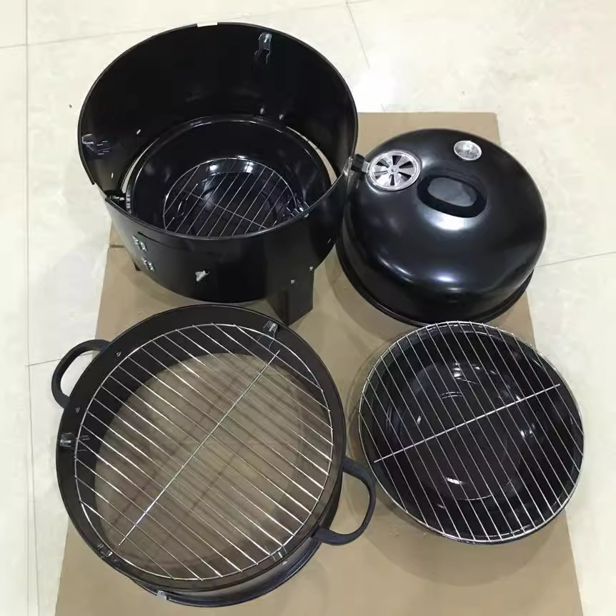 Soy una fábrica 3-en-1 horno de barbacoa redonda horno de humo de carbón somker se puede dividir y apilar