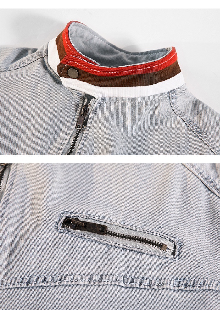 Men's Denim Jacket Stand Collar Washed Motorcycle Style Outerwear_voghion.com