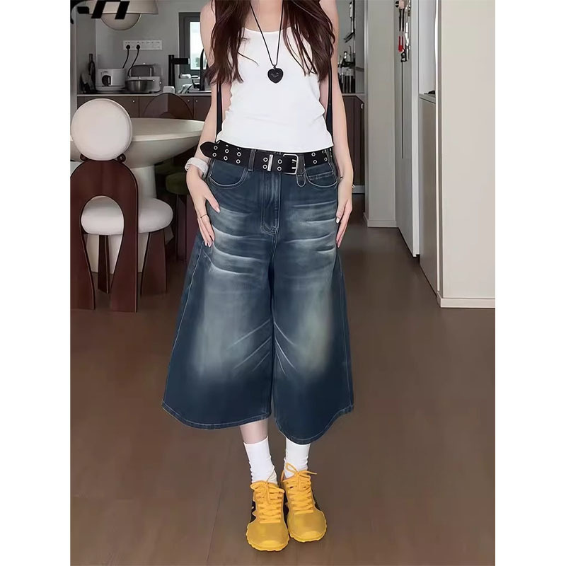 Plus Size American Retro High-Waisted Three-Point Denim Shorts for Women Summer New Fat mm Loose Straight Shorts Plus Size American Retro High-Waisted Three-Point Denim Shorts for Women Summer New Fat mm Loose Straight Shorts