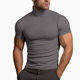 Cross-border American-style Heavy Men's Trendy T-shirt Top Summer All-match Casual Solid Color Half-high Collar Base Shirt for Men