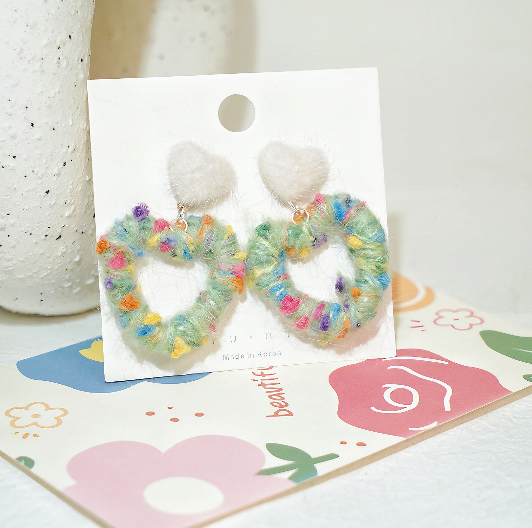 wrapped plush heart earrings new trend sweet and cute earrings temperament versatile heart shaped ear clips_voghion.com