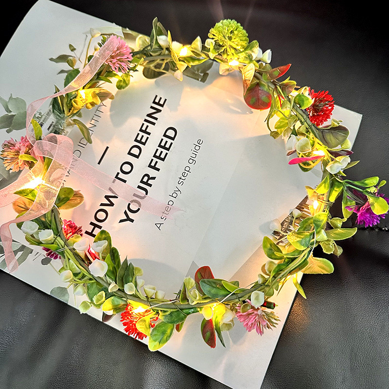 Mori para niños brillante y brillante corona de caña super inmortal banda de cabello de novia flores tocado de cabello banda de cabello espectáculo de fotos cabina