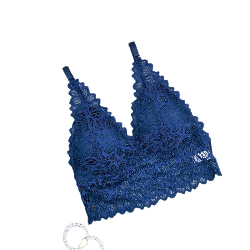 Bra de espalda francesa sexy de encaje de copa triangular envuelto en el pecho de la mujer sin marcas sin anillo de acero de la ropa interior del pecho