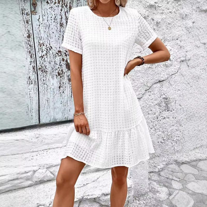 24# in stock -72365# Amazon Cross-border European and American Foreign Trade Women's Fresh Sweet Solid Color Short Sleeve dress