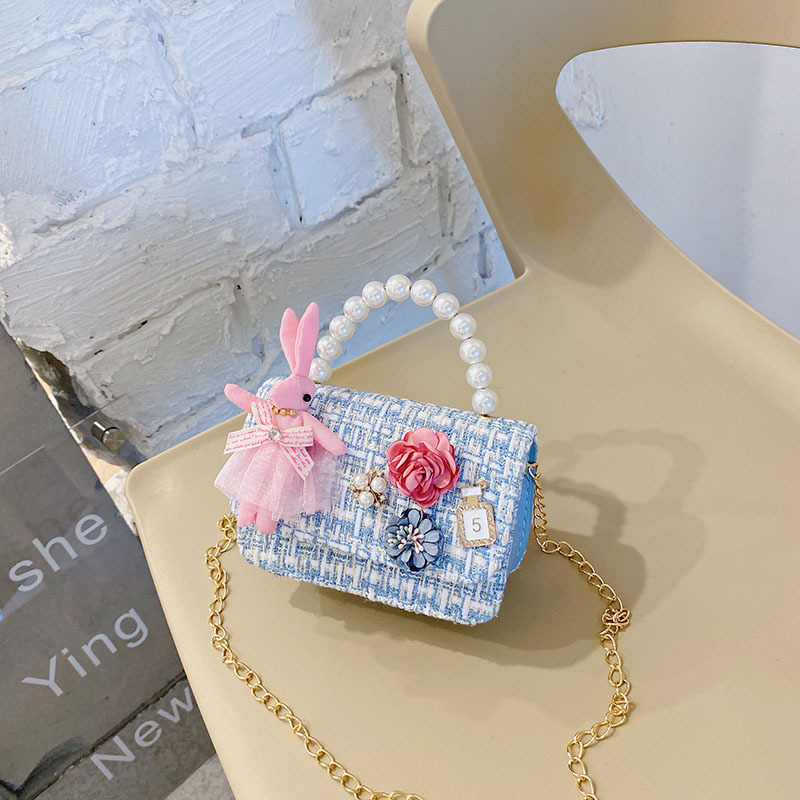 Estilo coreano Chanel estilo niñas bolsa de mensajero princesa moda dibujos animados moda lindo cadena accesorios perla bolso bolsa