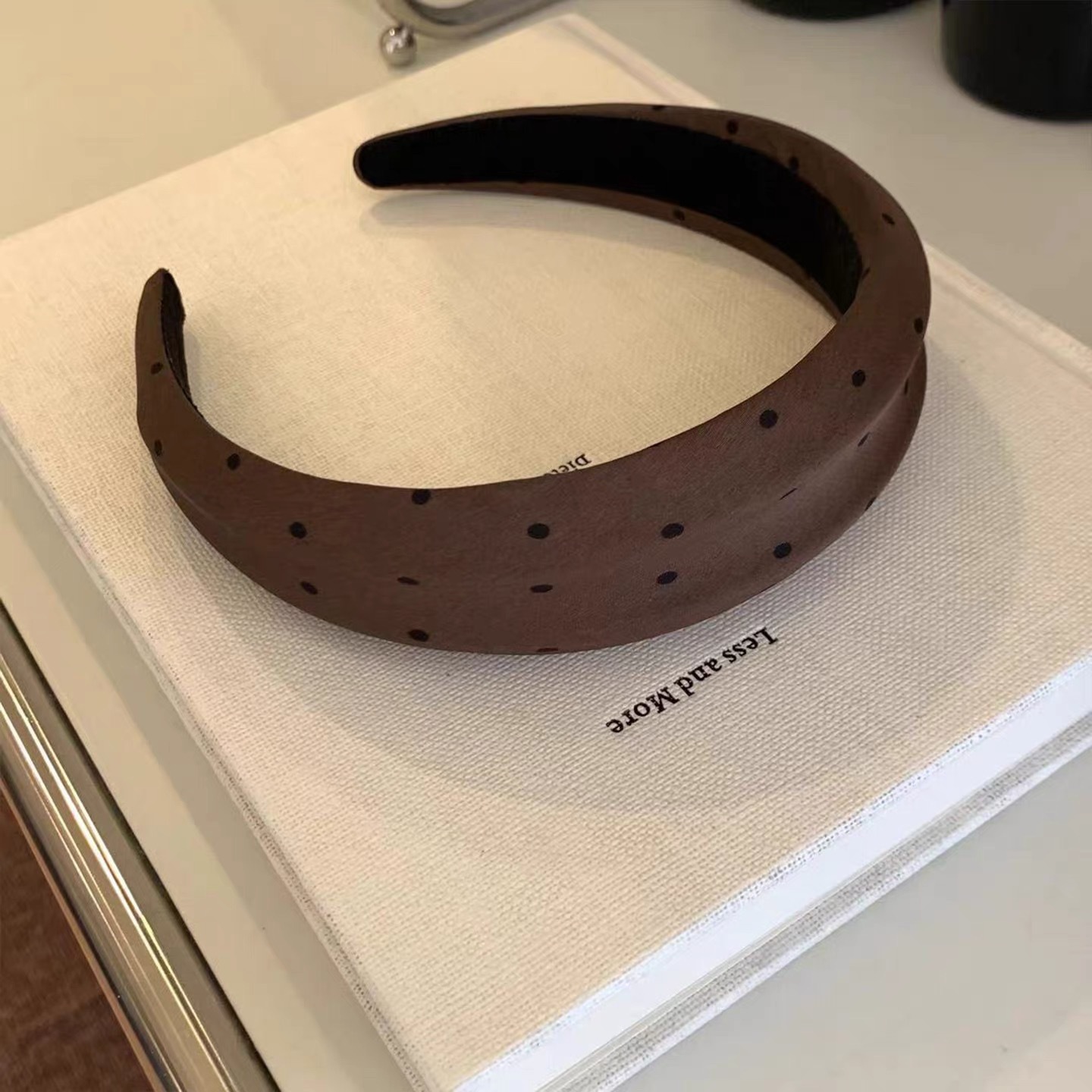 # 3 brown polka dot wide-brimmed headband