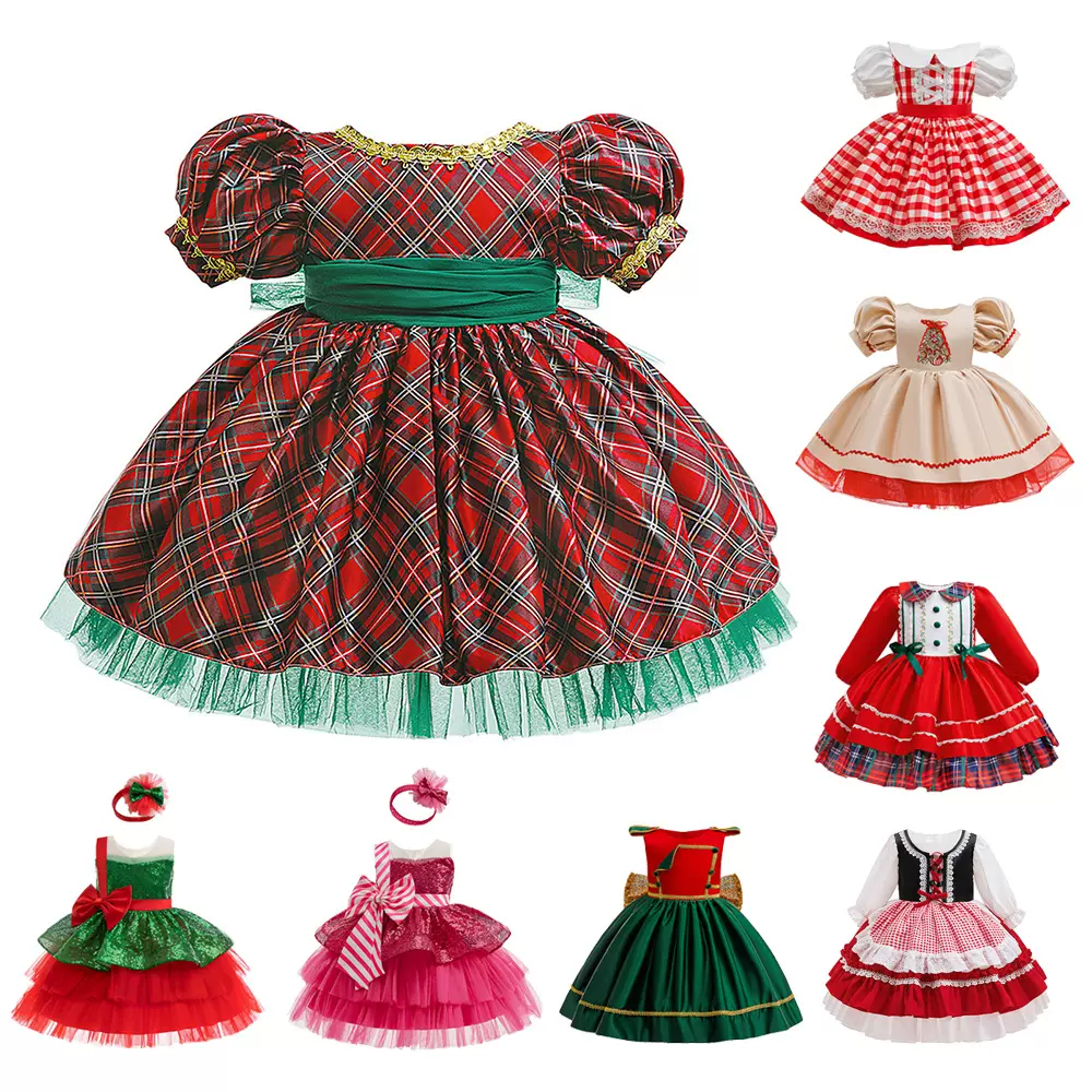 2025欧美女童礼服公主裙圣诞节连衣裙Christmas dress派对童礼服