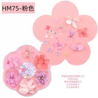 Little Red Book Bridal Makeup Facial Butterfly Decoration Stage Makeup Facial Dried Flower Face Makeup Fairy Makeup Nail Art Accessories (Dırnaq bəzəkləri) - hm75-pink-7-grid-plum-box-83cm