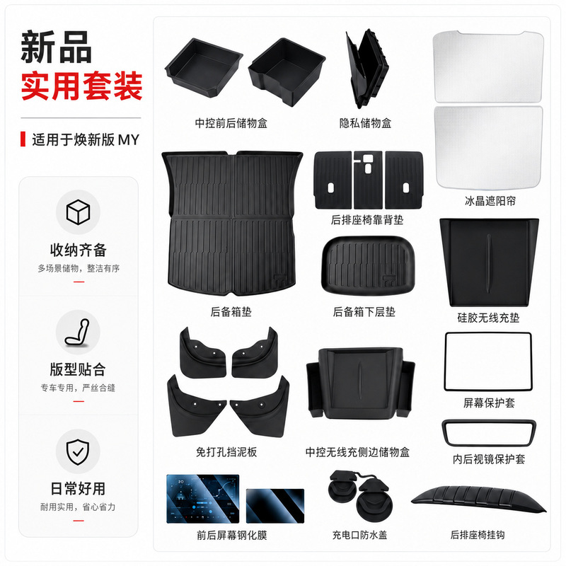 Suitable for Tesla's New Version of Model Y, a Complete Set of Interior Decoration Accessories, Floor Mats and Sunshade Combination Wholesale Suitable for Tesla's New Version of Model Y, a Complete Set of Interior Decoration Accessories, Floor Mats and Sunshade Combination Wholesale