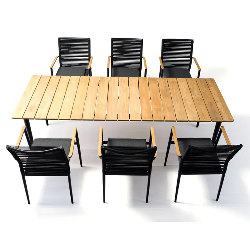 Mesa y silla de balcón al aire libre patio protección solar a prueba de lluvia silla de madera de caña silla mesa de té conjunto de muebles combinados