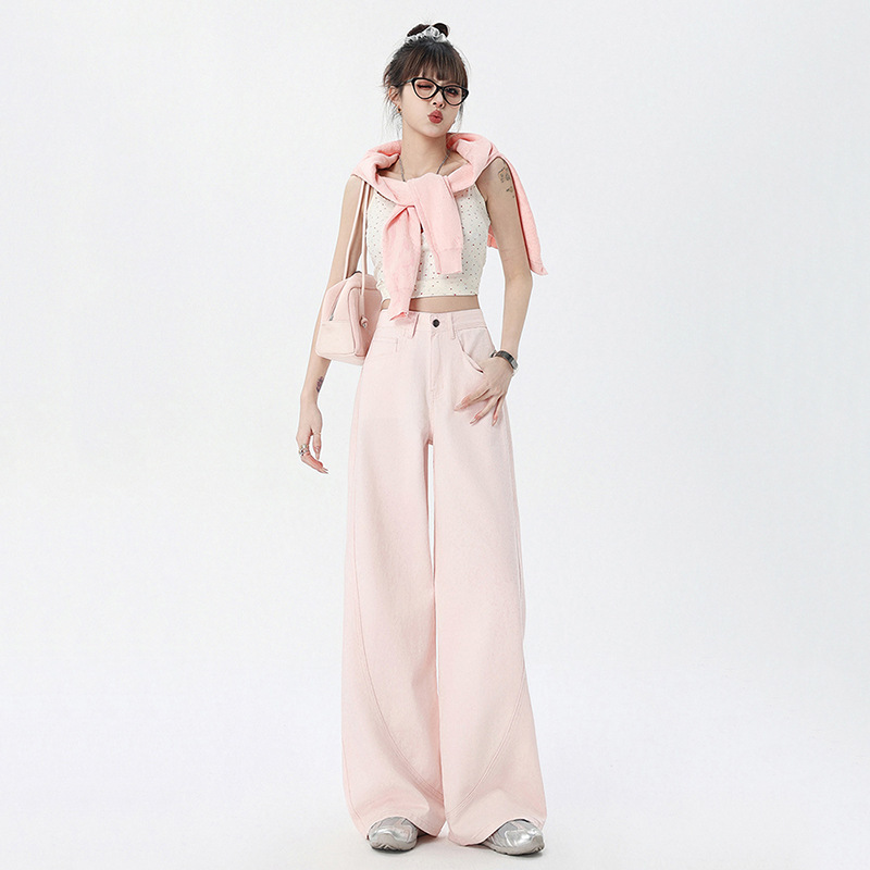 Pink Machete Jeans Women 2025 Spring and Summer New Loose Slim Wide Leg Pants Korean All-match Trendy Mop Pants Pink Machete Jeans Women 2025 Spring and Summer New Loose Slim Wide Leg Pants Korean All-match Trendy Mop Pants