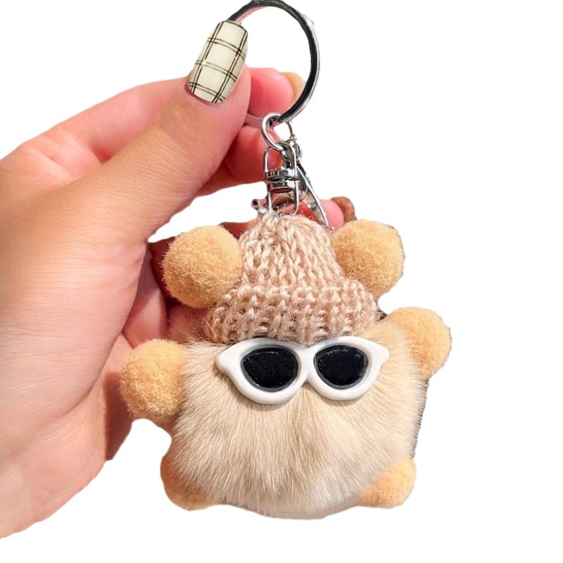 Lindo imitación de piel conejo Rex pequeña Cerda bolsa colgante mochila muñeca adornos dibujos animados muñeca llavero coche al por mayor