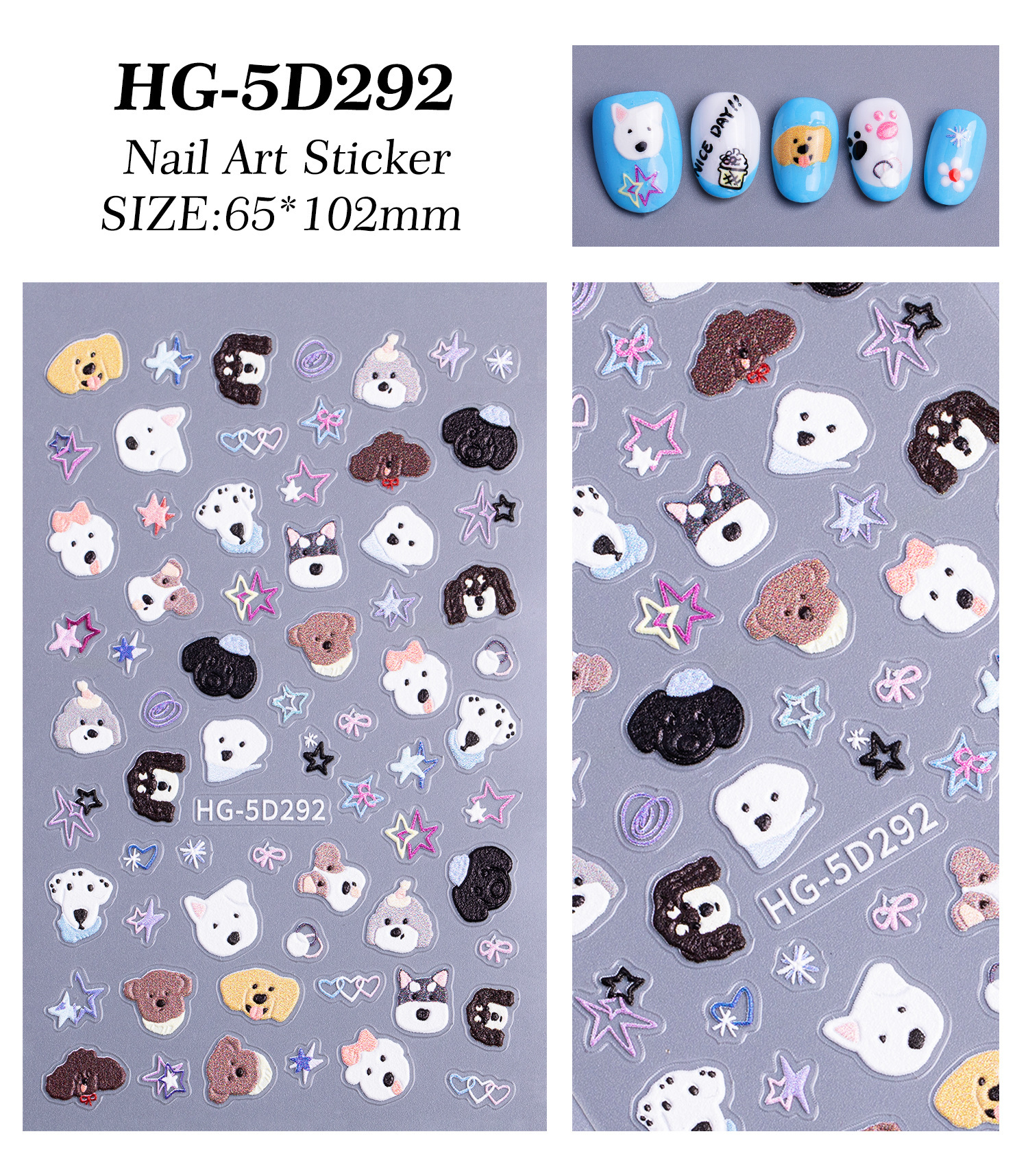 Ins cute perro pegatinas de uñas joyas en relieve japonés adorable gato DIY patrón pegatinas de uñas HG