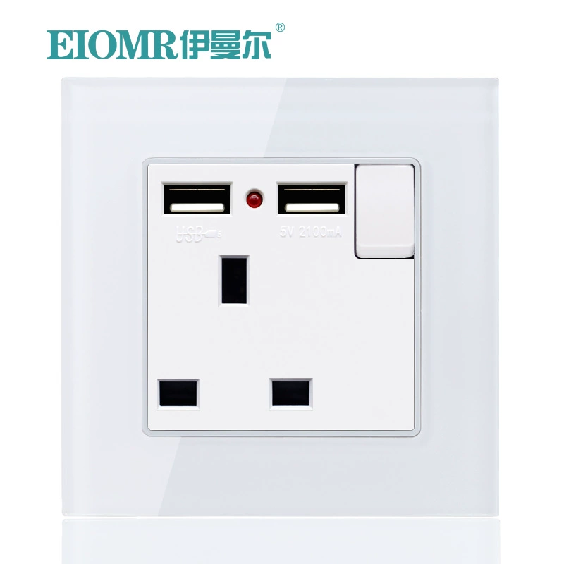 Тип 86/146, один открытый 13А, двойной USB, для Гонконга и Сингапура, британский стиль, лицевая панель для зарядки
