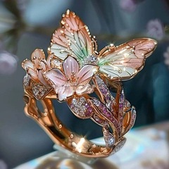 2025 越境新製品蝶の花の女性のオープンリング装飾ファッションリングドリップオイルリング卸売