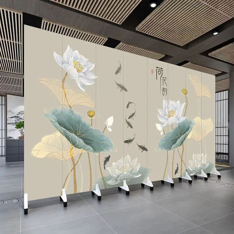 Lotus-style Chinese screen partition for living room, simple entrance hall, teahouse, wellness center, restaurant, home use, foldable and movable screen Lotus-style Chinese screen partition for living room, simple entrance hall, teahouse, wellness center, restaurant, home use, foldable and movable screen