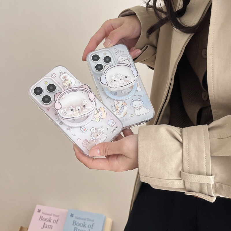 Funda de teléfono con diseño de gato de dibujos animados estilo coreano, compatible con Apple 17 Pro Max, magnética, 16 Pro, personalizada, para mujeres, 15/14.