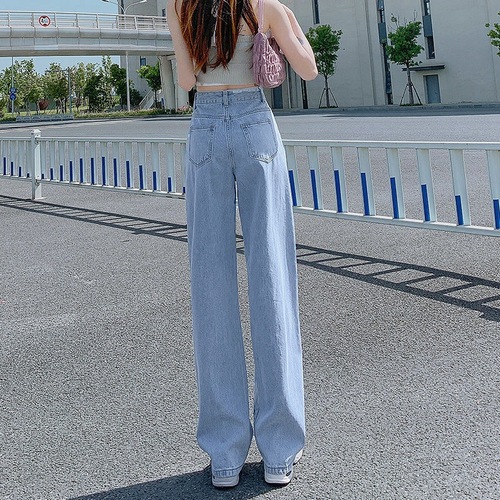 Women's Straight Leg Loose High-Waisted Adjustable Waist Invisible Wide Leg Floor-Length Vibe Pants
