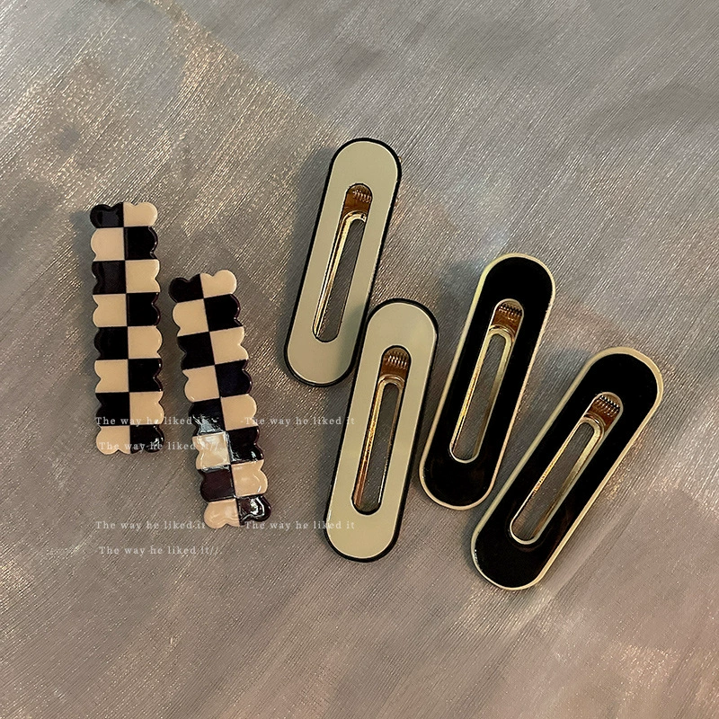 Зажимы для волос коллекция Checkerboard — стильные черно-белые зажимы для чёлки, маленькие декоративные булавки
