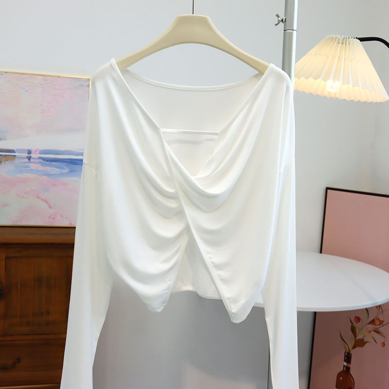 150kg Backless T-Shirt Cover-Up Hollow-Out Long-Sleeve Sun Protection Clothing for Women Spring and Summer Yoga Dance Plus-Size Loose Short Top 150kg Backless T-Shirt Cover-Up Hollow-Out Long-Sleeve Sun Protection Clothing for Women Spring and Summer Yoga Dance Plus-Size Loose Short Top