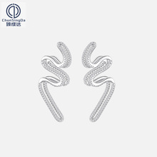 2025新款 纯银S925波浪曲线耳钉女欧美风气质S曲线流线型锆石耳饰