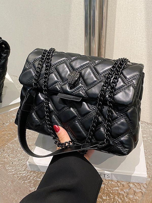 Bolso de Hombro Cuadrado para Mujer, Diseño Simple y Elegante con Cadena y Estampado a Cuadros, Color Sólido, para Uso Diario, Otoño 2024