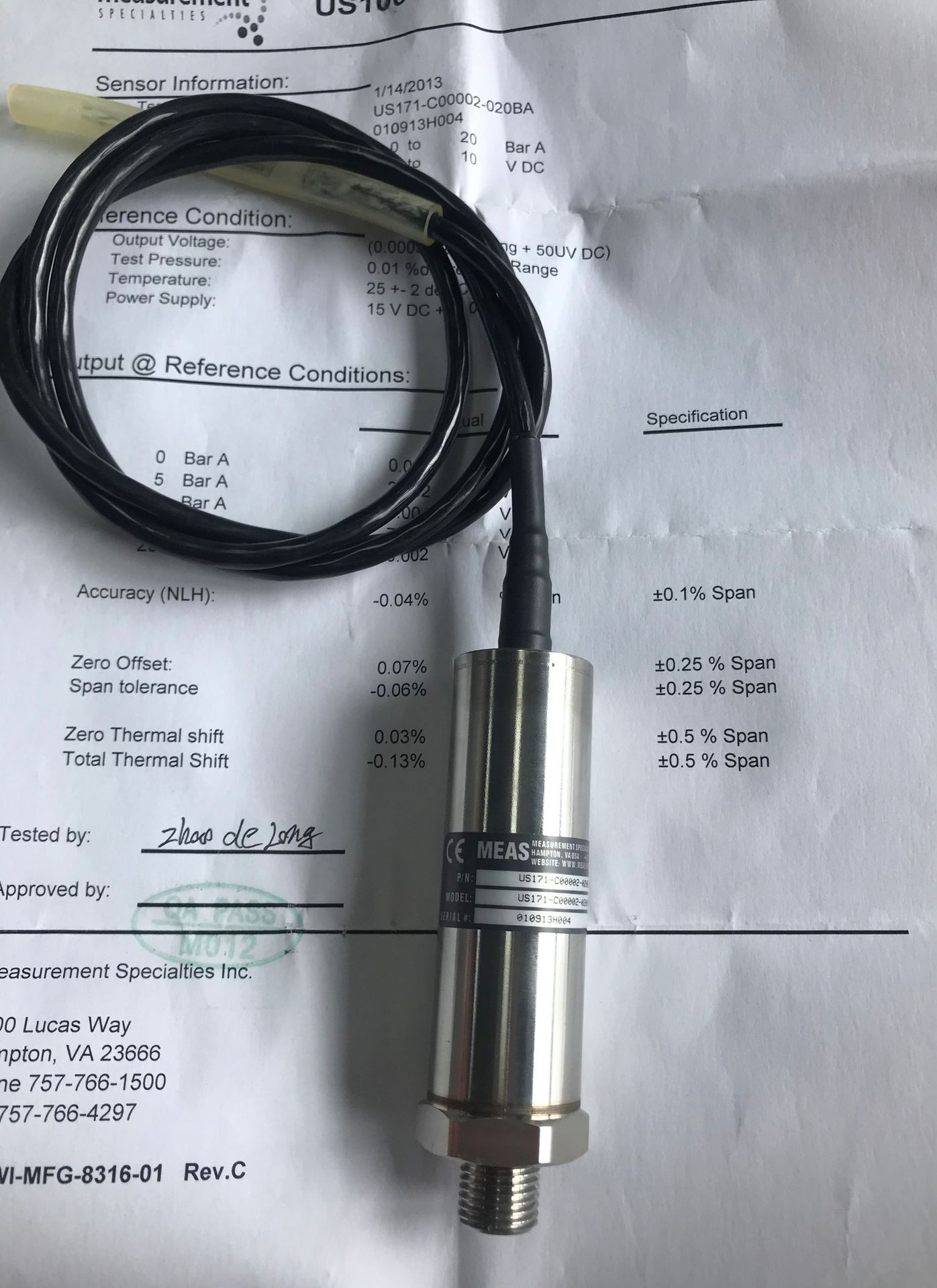 供应MEAS系列US181-C00005-700BG压力传感器/变送器 现货