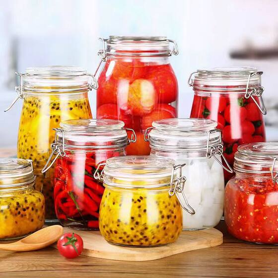 Buckle glass storage jar glass sealed jar transparent storage moisture-proof tea jar honey bottle Pickles storage jar