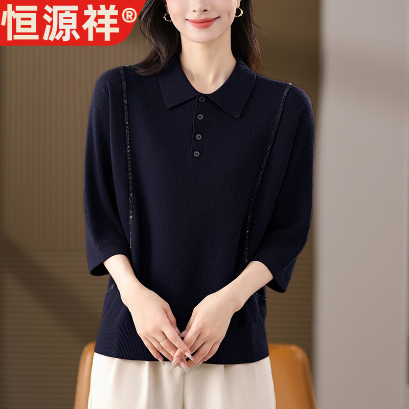 恒源祥蝙蝠袖上衣高级感秋装娃娃领打底衫轻奢减龄洋气大码毛衣女|undefined