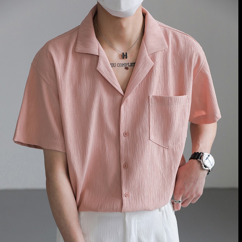 High-end Sense Loose Casual Cuban Collar Short-sleeved Shirt Men's Summer Top Trendy Brand INS Planiac Handsome Half-sleeved Shirt Ins