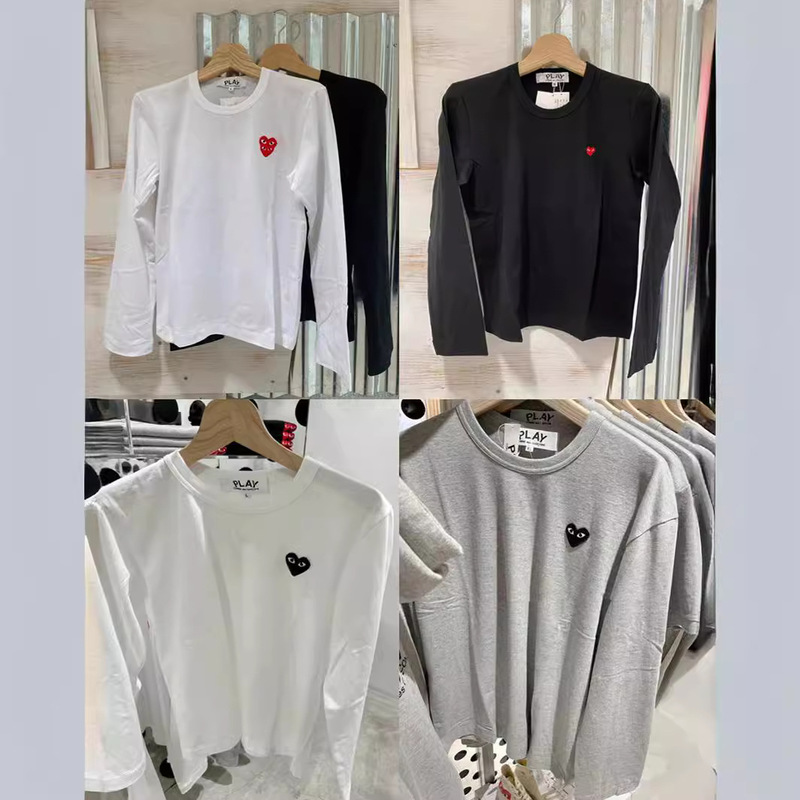 Kawasaki Play Pure Color Heart Red Heart Mosaic Heart Embroider Men and Women Same Style Long-Sleeved T-Shirt Versatile Kawasaki Play Pure Color Heart Red Heart Mosaic Heart Embroider Men and Women Same Style Long-Sleeved T-Shirt Versatile