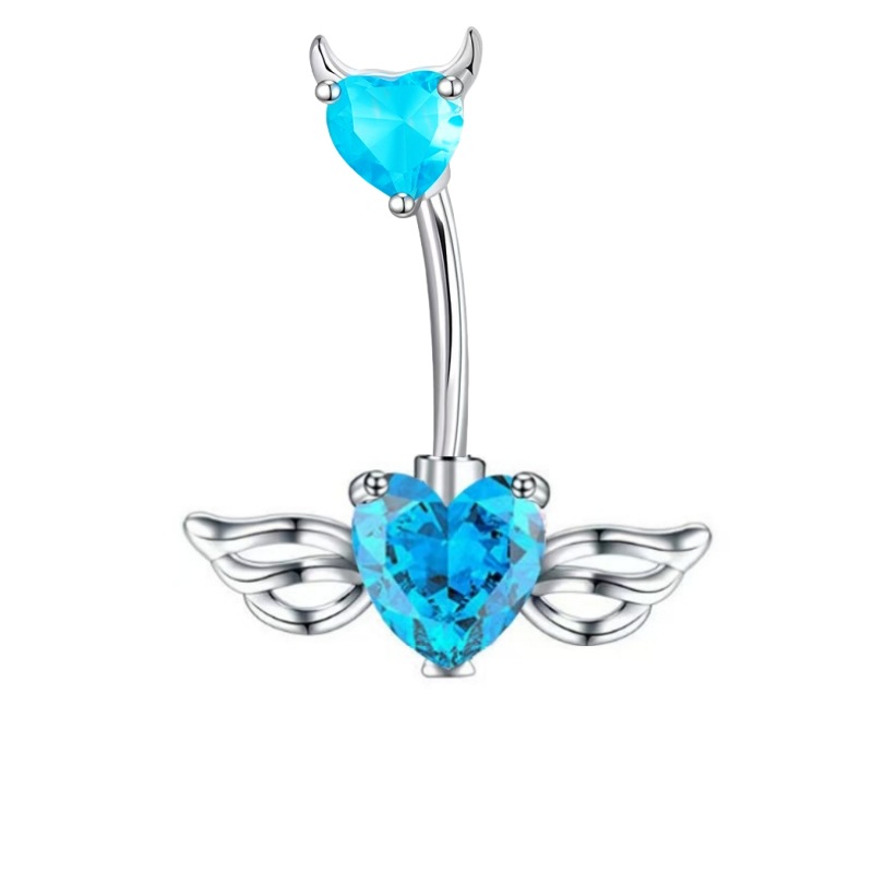 Hot Girl Belly Button Ring Heart Angel Wings Dangle with Teeth - Copper Body Piercing Jewelry detail image 9