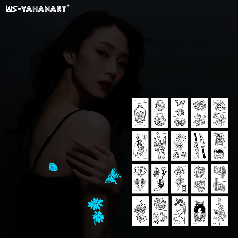 Tatuajes Temporales Luminosos Azules Papel de Transferencia de Agua Luminoso para Fiestas y Discotecas