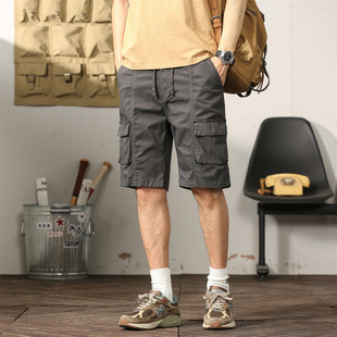 Pure Cotton Cargo Shorts Men's American Fashion Brand Casual Mid-Pants 2025 New Loose Handsome Pants