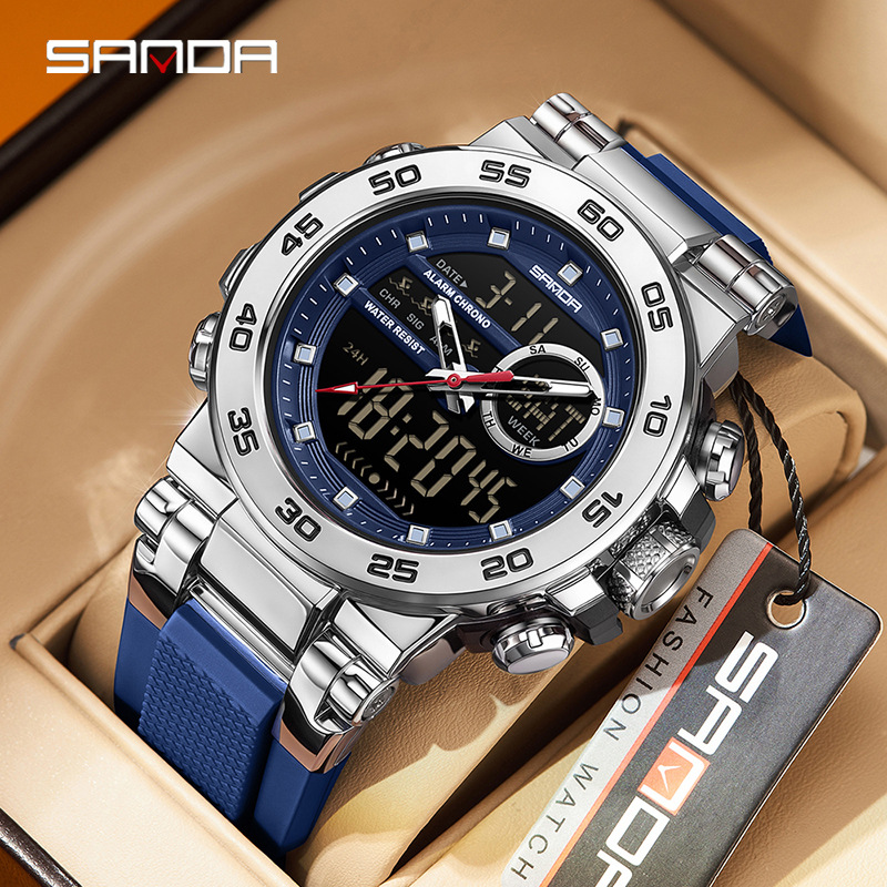 Reloj de pulsera de doble movimiento Sanda 3 reloj de despertador multifuncional impermeable nocturna para hombres