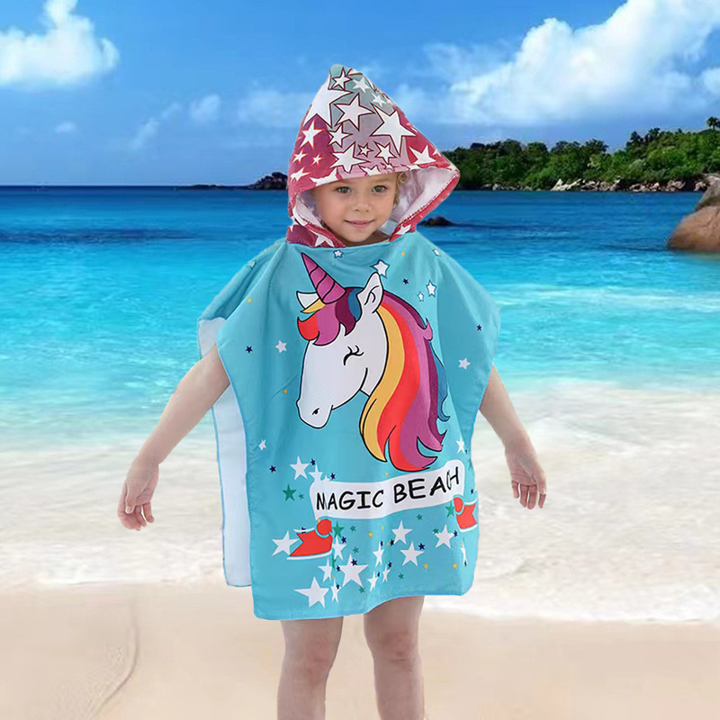 Microfiber Children's Bath Towel Bathrobe Beach Towel Hooded Printed Cartoon Cape Baby Portable