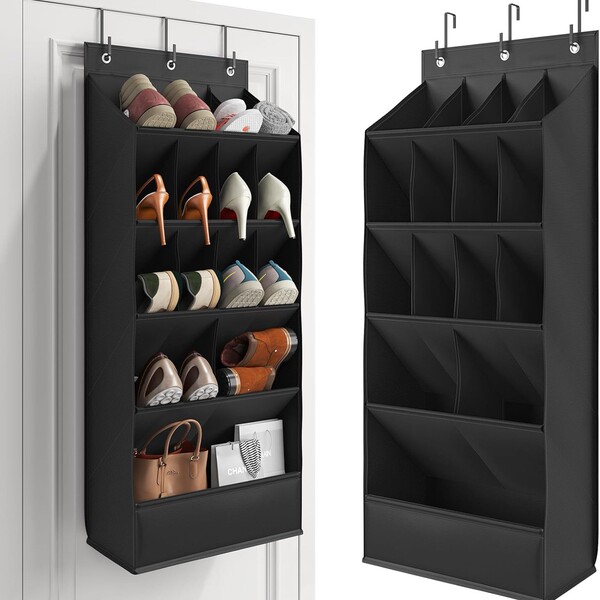 Behind-the-door shoe rack with large deep pockets
