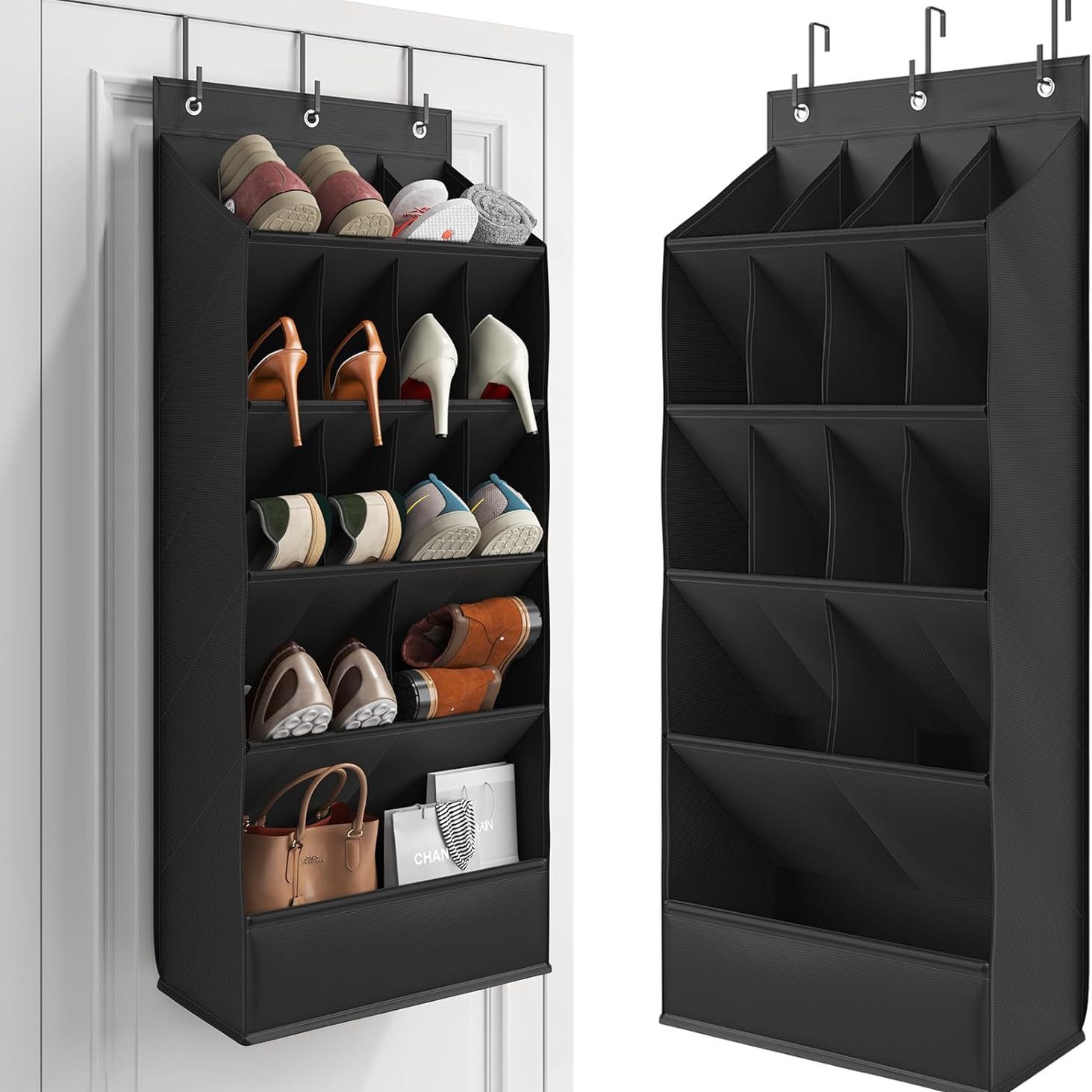 Behind-the-door shoe rack with large deep pockets