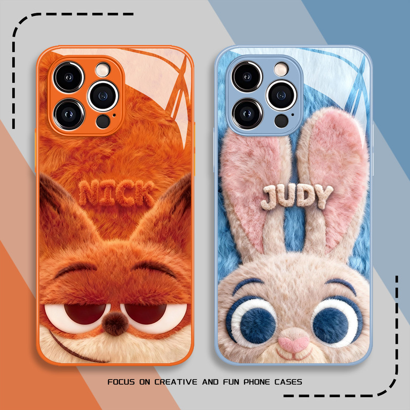 Nick Judy Apple 17Promax Mobile Phone Case Zootopia Orange Glass 16 Couple Model Iphone15