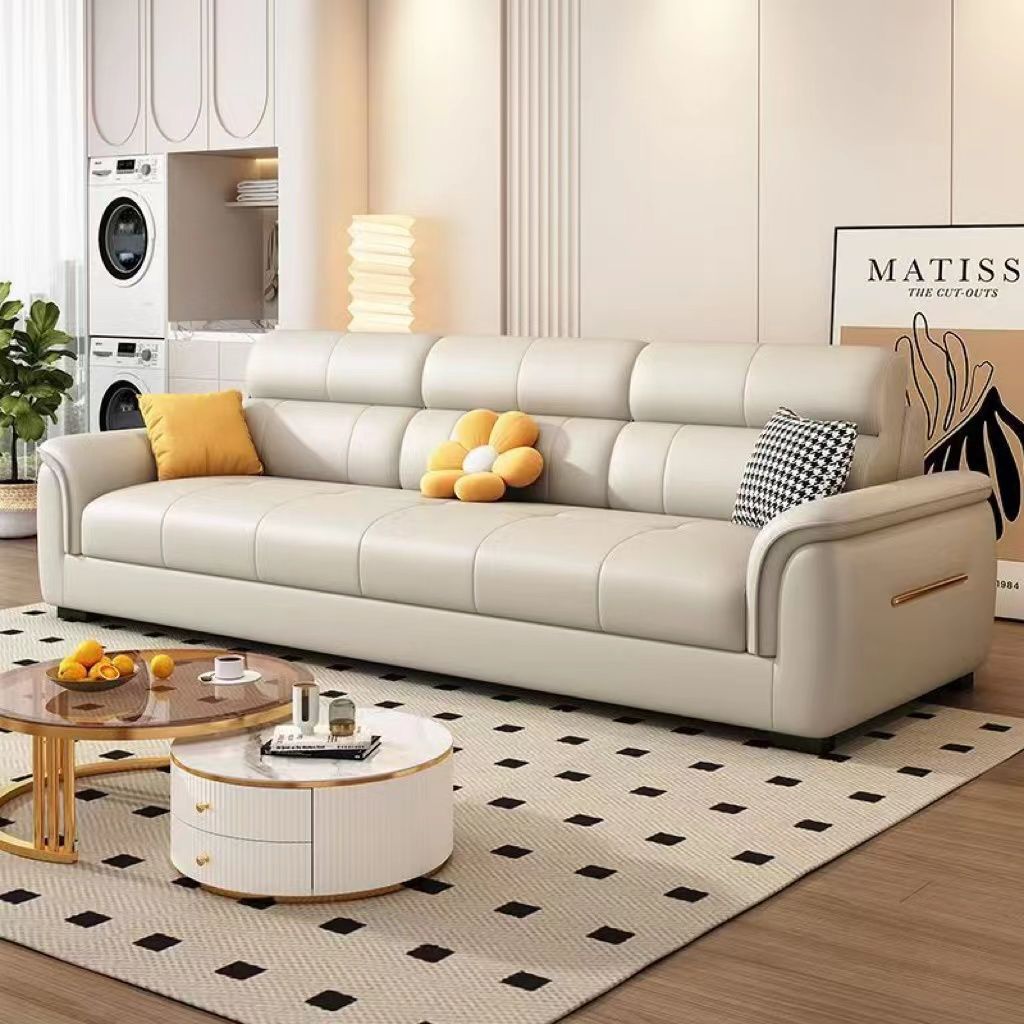 Nordic Cat Scratching Leather Sofa 2025 New Model Small Apartment Straight Chaise Longue Three-Four Seater Genuine Leather Sofa Set