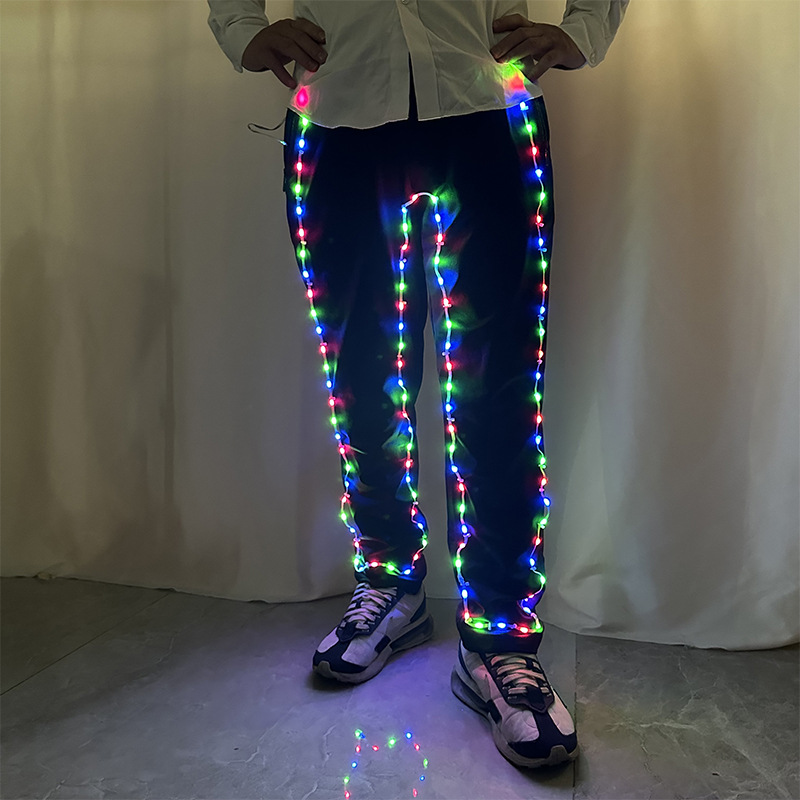LED iluminado pantalones recto bar fiesta escenario pantalones APP control remoto LED espectáculo ropa de iluminación
