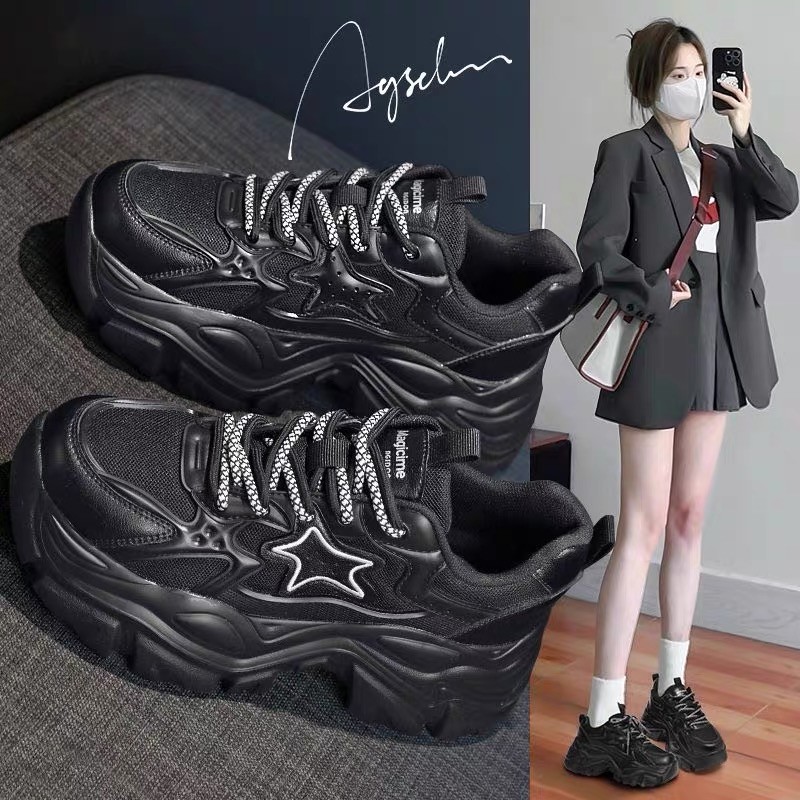 Zapatillas Deportivas Casuales de Suela Gruesa Versátiles para Mujer, Modelo Black Warrior Dad Shoes, Novedad Primavera 2025, Calzado Femenino de Gran Venta